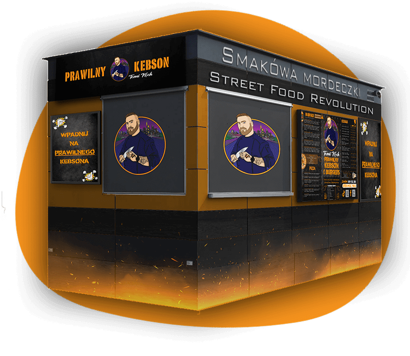 Wizualizacja przyczepy z logiem Prawilny Kebson